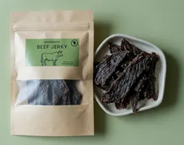 Beef Jerky dog treats made from 100% dehydrated beef