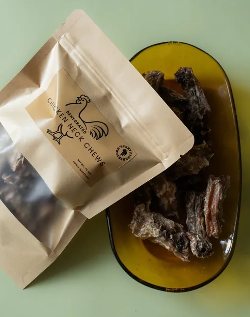 Chicken Neck Chews dog treats made from fully dehydrated chicken neck