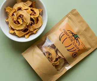 Dehydrated Pumpkin Chips dog treats made from fully dehydrated pumpkin